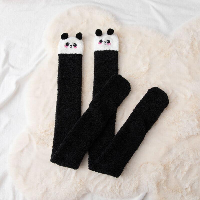 Kurze/lange flauschige warme Bettsocken, kniehoch, für den Winter, schwarze Pfote, Katze im Hut, weich