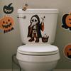 Waterproof PVC Toilet Art Halloween Skeleton Sticker, Funny Pooping Lid Decal, Dark Humor Decal Adhesive Bathroom Sticker for Tank, Holiday Home Decor