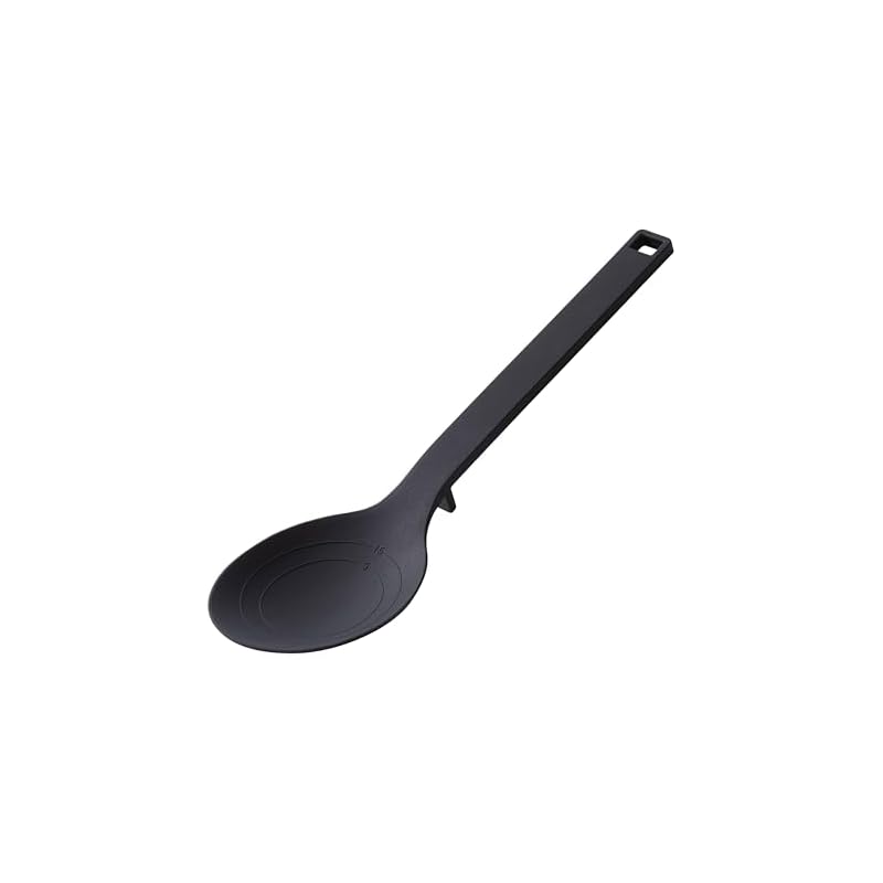 Yamazaki Tower S Silicone Cooking Spoon, Black, Approx. W7 x D3 x H26cm, Dishwasher Safe, Floating Tip, Measuring Meter, 4273