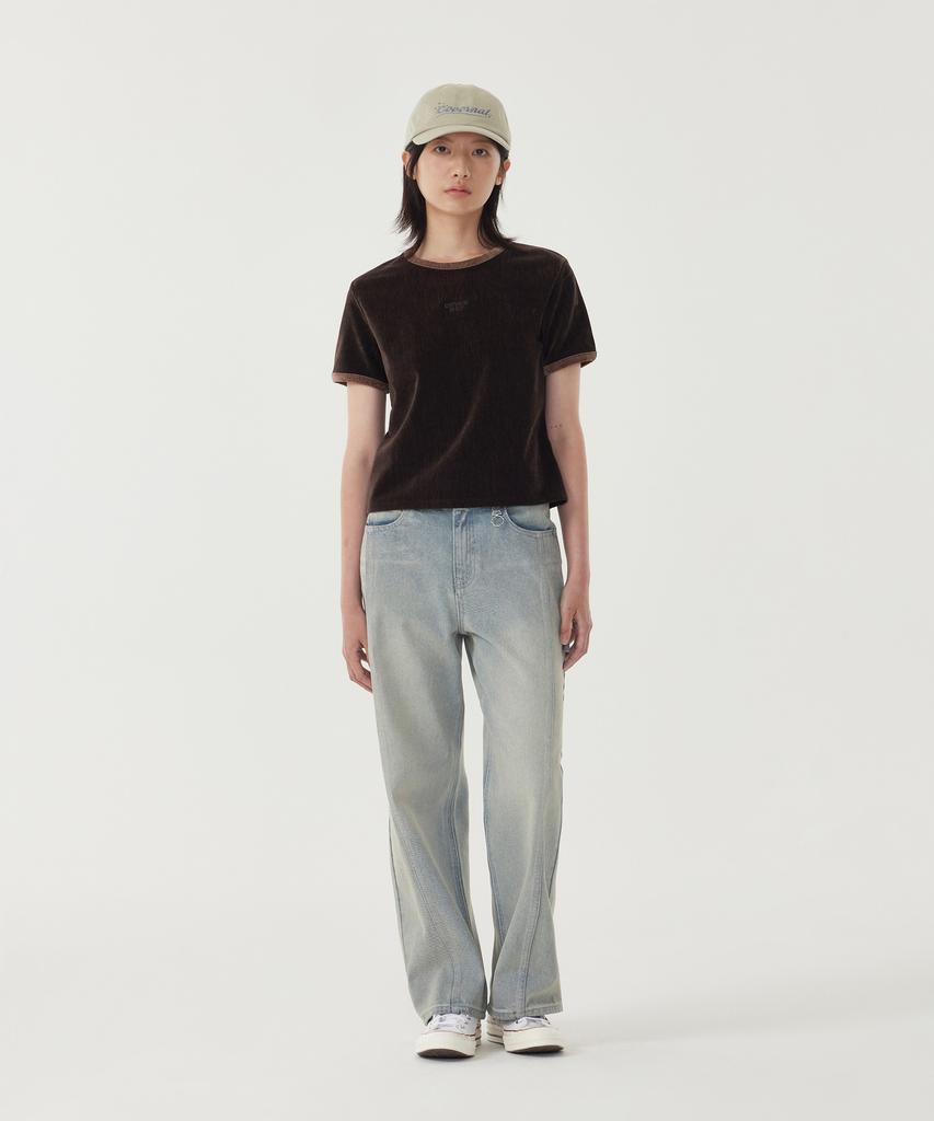 COVERNAT WOMAN Velour Short Sleeve Tee Chocolate