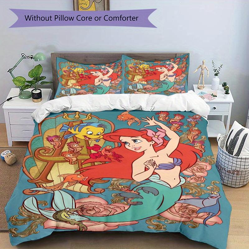 3pcs Disney Princess Ariel Mermaid Sea Life Friends Print Cover Set Ultra Soft, Breathable, and Comfortable Bedding with Stylish Design for Bedro
