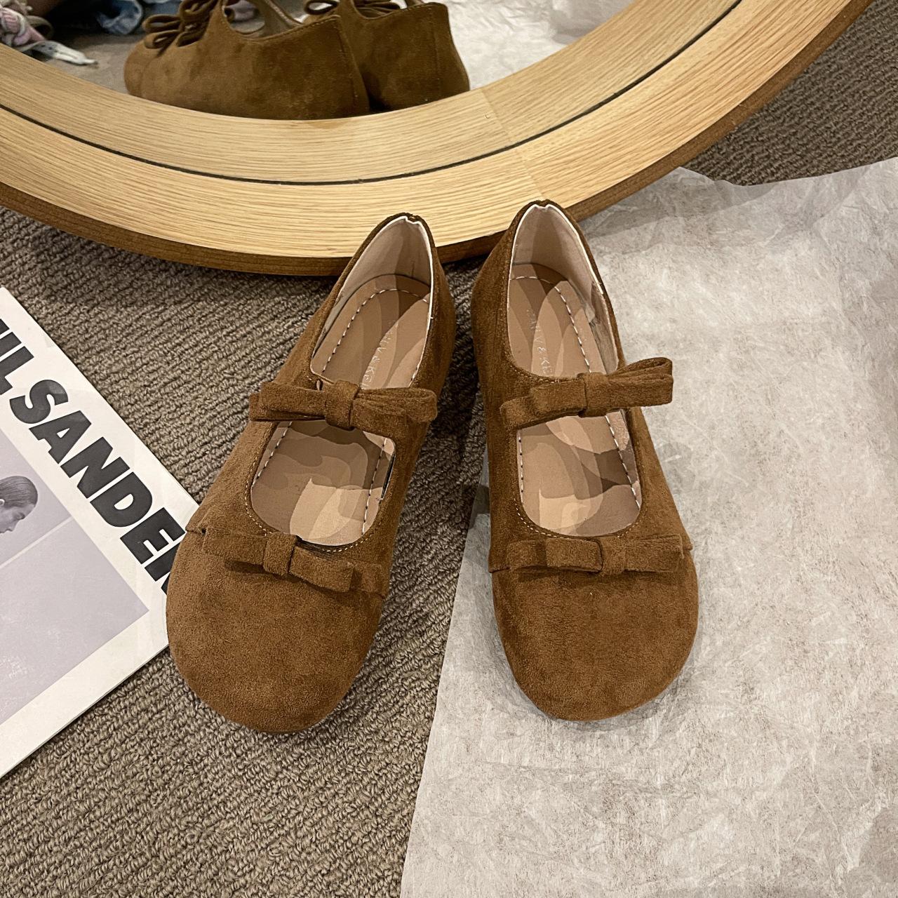 

Evening wind single shoes women s casual shoes spring and autumn new retro flat Mary Jane Doudou shoes ballet love soft-soled shoes 35 верблюд