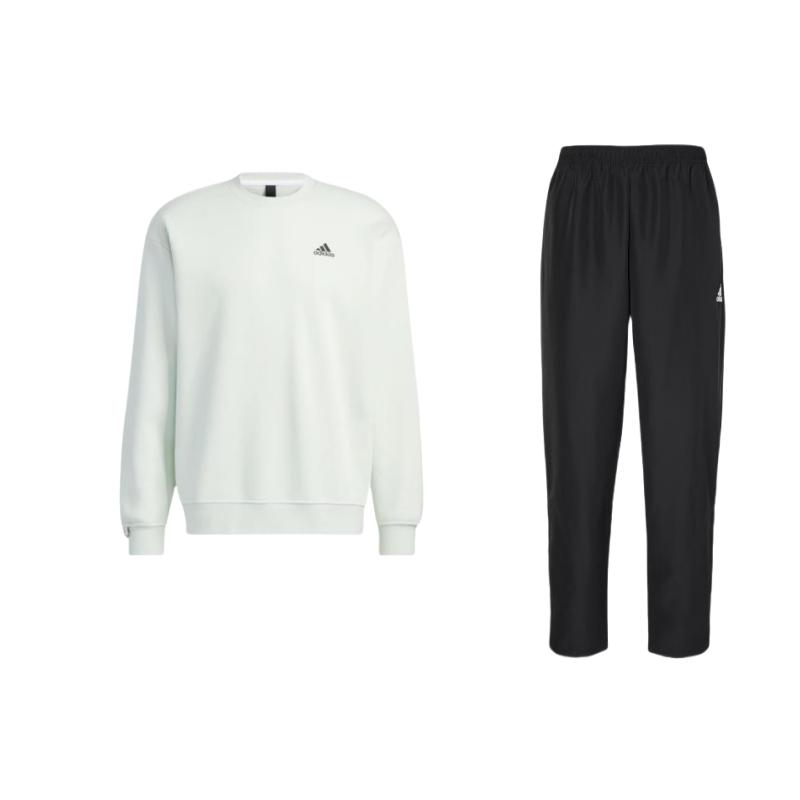 

Adidas Однотонный свитер с принтом логотипа, длинный рукав, удобные длинные брюки, повседневный спортивный комплект, мужские комплекты H57533+IB2714 S