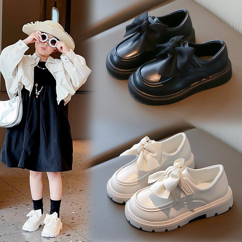 Girls Shoes 2025 Spring New Children's Bow Princess Shoes British Style Soft Sole Baby Black Small Leather Shoes
