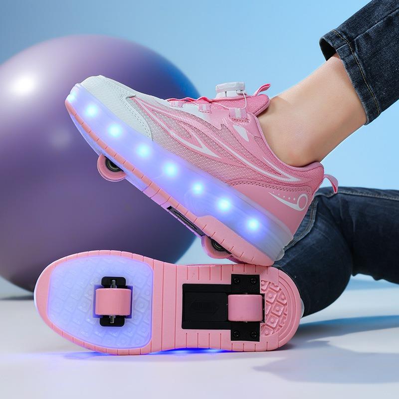 Children's runaway shoes Boys with lights Girls sports roller skating Walking wheel shoes Invisible double wheel runaway shoes