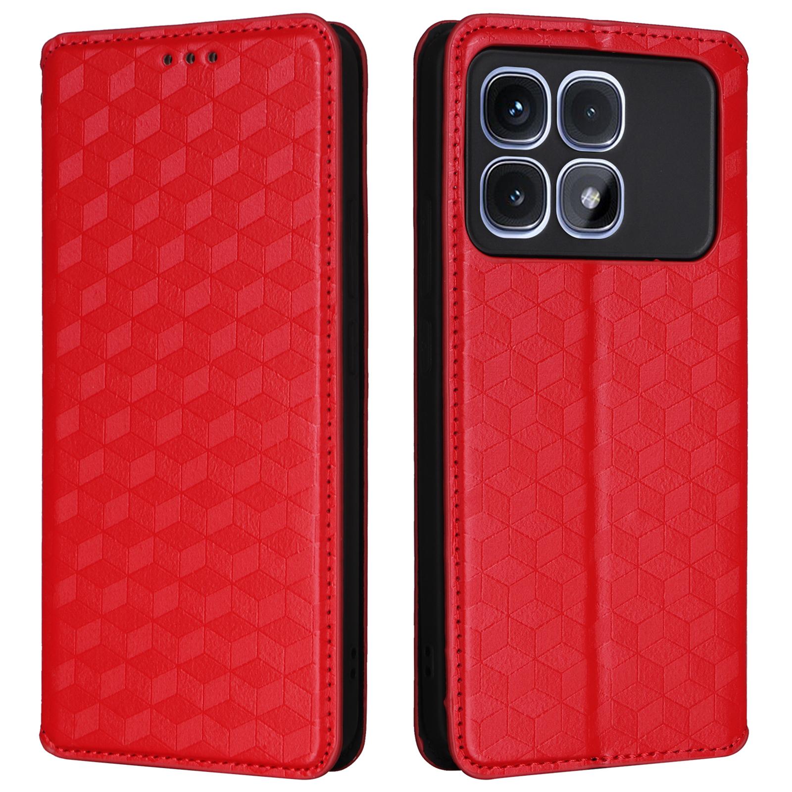 For Xiaomi Redmi K70 Ultra Wallet Case Rhombus Imprinted Leather Phone Cover B