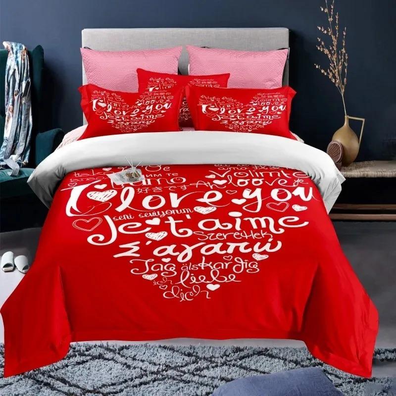 Love Heart Valentine's Day 3D Duvet Cover Bedding Set Comforter Linen Pillowcases Wedding Decor For Couples Twin King Queen