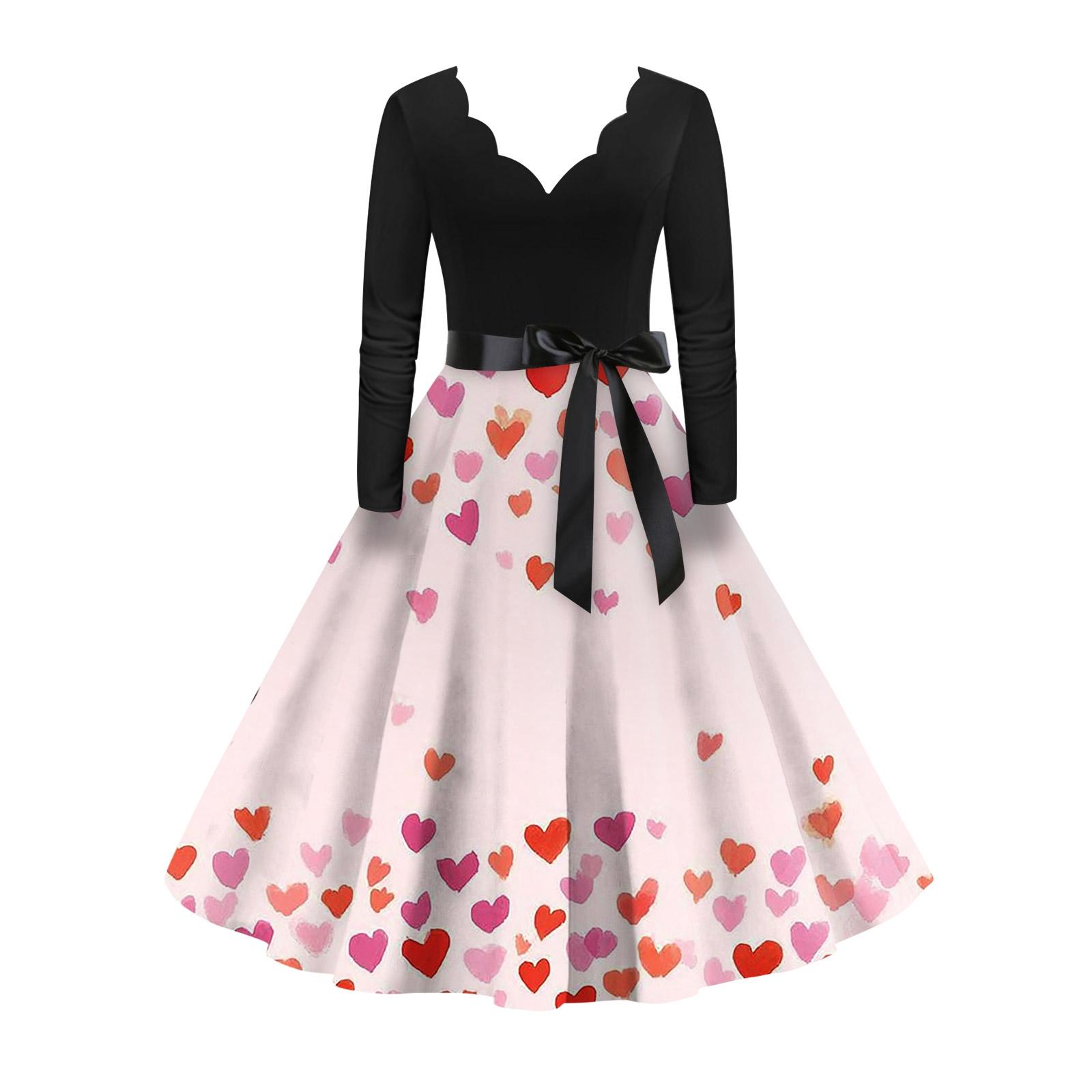 

Women s stylish and elegant long,sleeved V,neck heart,shaped dress for Valentine s Day XXL