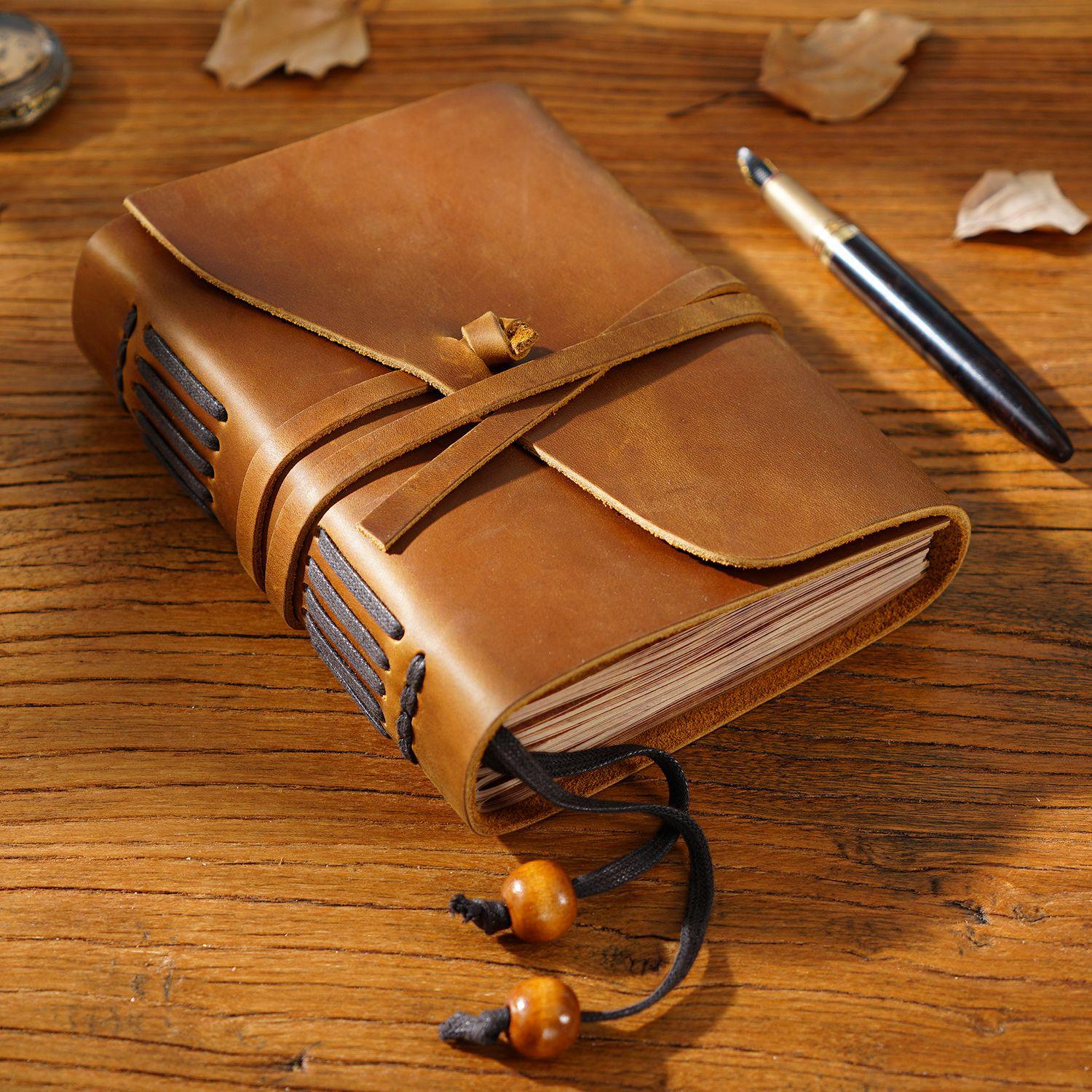 Cowhide Retro Traveler s Genuine Leather Handmade Loose-Leaf Notebook Diary