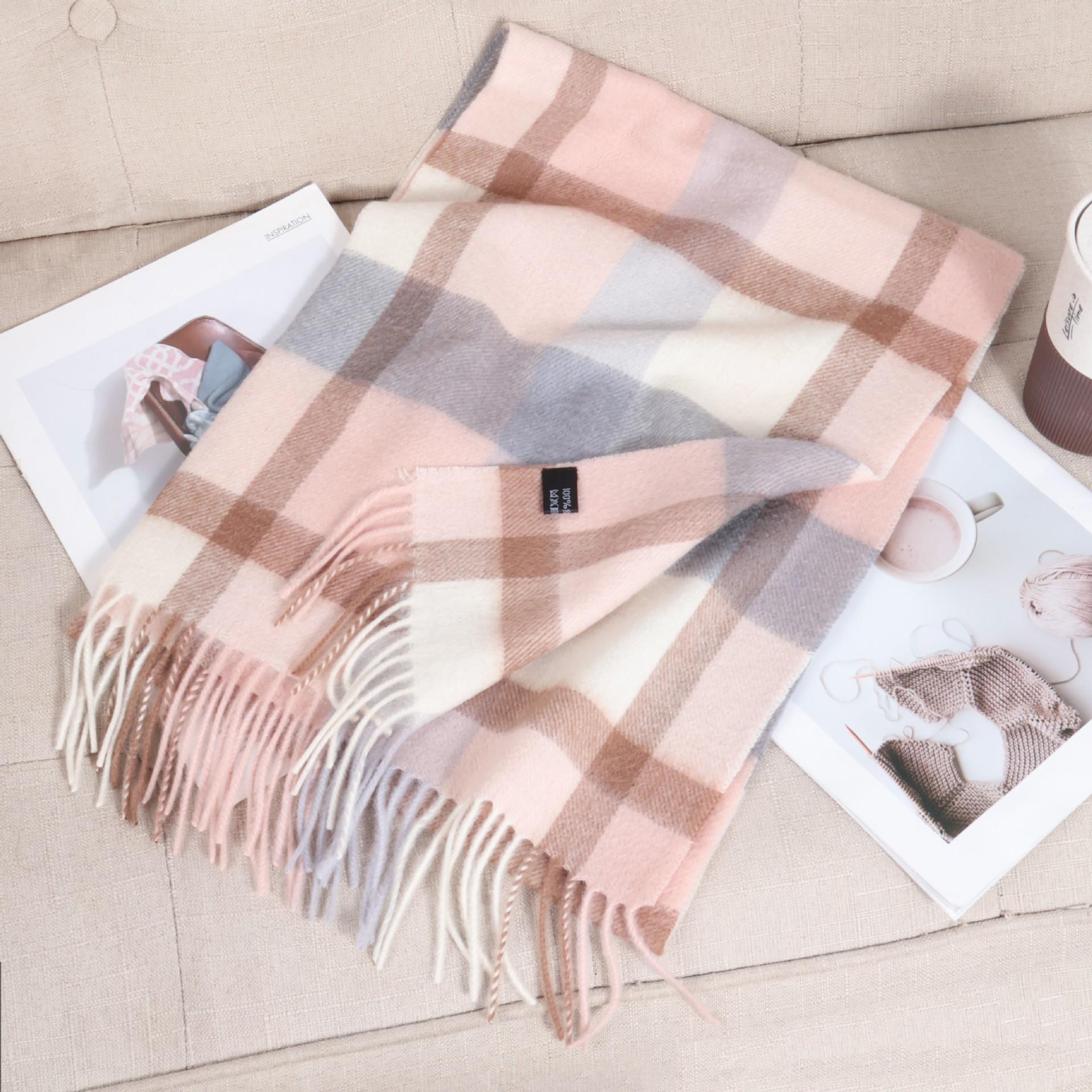 

New English Plaid 100 Wool Autumn Winter Fleece Scarf Unisex Tassel Warm Neck Couple Shawl 30*175CM