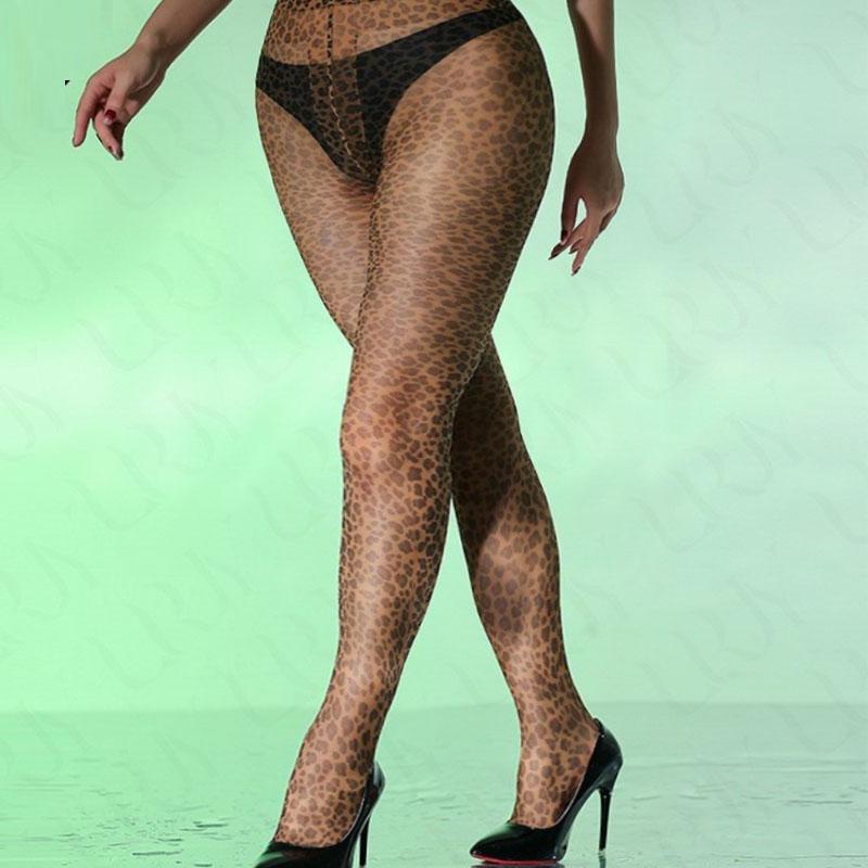 Women Plus Size Sexy Tights High Waist Elastic Breathable Leopard Print Stocking One size