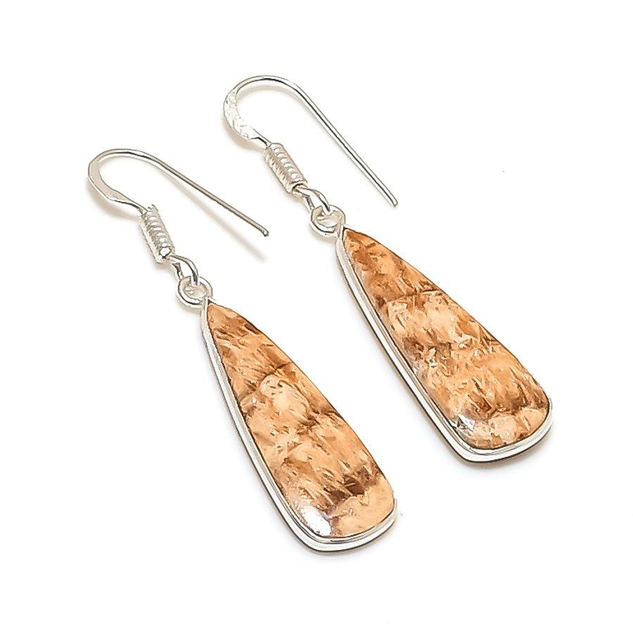 Natural Orange Amazonite Gemstone 925 Sterling Silver Jewelry Earring 1.81  AE-12161