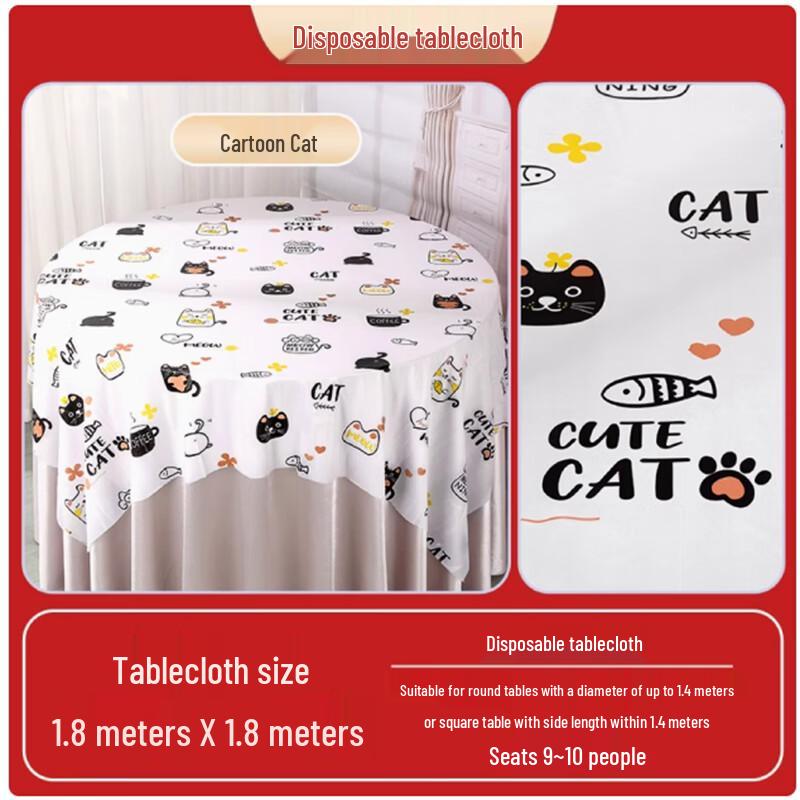 Shengbi Lai Disposable Plastic Tablecloth with Cartoon Cat Print