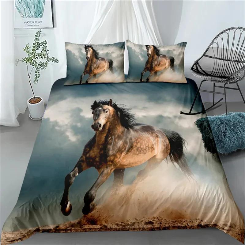 running horse 3d bedding set king queen double full twin single size bed linen set Twin Size for Boys Teens Adult Tennis Racket