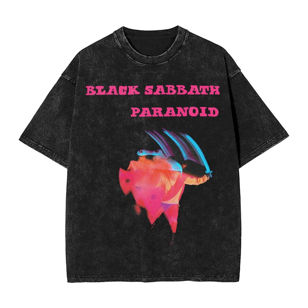 Black Sabbath Paranoid Black Army Washed T-Shirt Male Vintage Casual T-Shirts Beach O-Neck Fashion Tee Shirt Oversized Clothes
