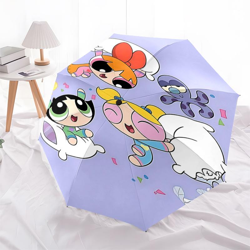 

Powerpuff Girls Automatic Opening/Closing Umbrella - Portable 3-Fold Design with 8-Bone Steel Frame, Perfect Gift for Fans and Travelers0104