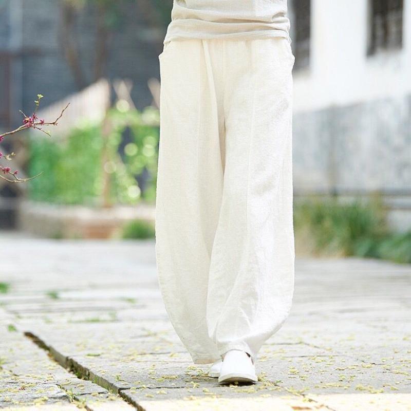Large Size Spring, Summer and Autumn Cotton and Linen Loose Casual Bloomers Women S белый