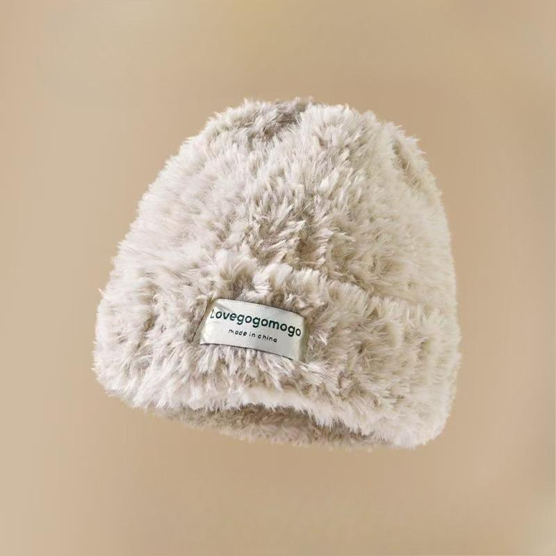 White Plush Hat for Women in Winter Thickened Woolen Hat  Large Head Circumference Warm Knitted Hat  Windproof Pullover  Cold Hat Slimming