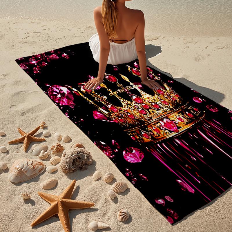 Pink Crown Sparkle Majesty Beach Towel, Super Soft Microfiber, Gift for Her/Him, Birthday, for Pool, Beach, Travel, Home Decor Fan gifts