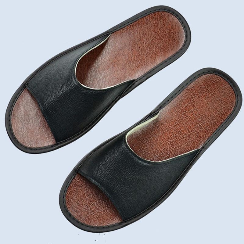 Cow Leather Slippers Big sizes Genuine Homes in indoor slipper summer open toe sandals men women elderly casual Slides shoes