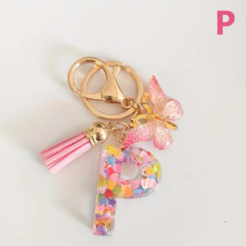 Breloc cu Litere cu Paiete, Ciucure, Pandantiv Fluture, Breloc Inițială, Agățătoare pentru Geantă, Farmece, Lanț Chei Auto, Cadou de Ziua Îndrăgostiților