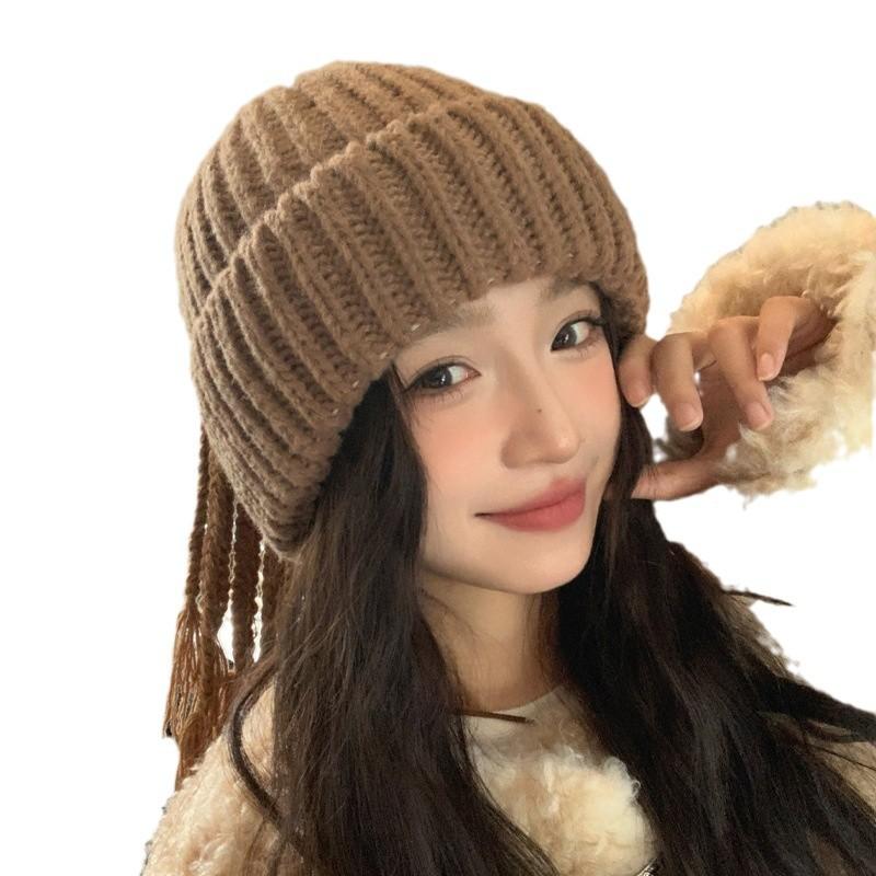 Korean Version of Autumn and Winter New Hat for Women Cute Braided Woolen Hat Solid Color Versatile Windproof Warm Knitted Hat Trendy