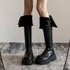 Popular Retro 2025 Autumn and Winter Trend Two Wear Folded Platform Western Boots Thick Heel Knee Boots Knight Boots
