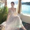 Temperament Lace White Dress Women's Summer Seaside Vacation Waist Suspender Skirt Backless Beach Skirt Fishing Dating Skirt