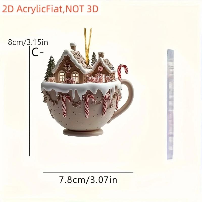 

2D Flat Christmas Snow House Chocolate Mug Acrylic Decoration Sign, Home Decor Plaque Hanging Wall Art Decorative Garden Decoration for Room Door Sign C