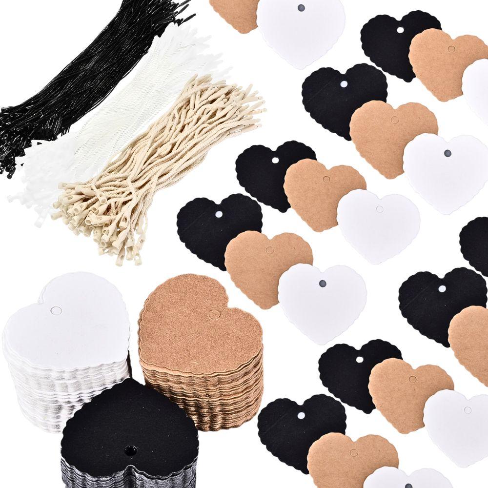 200pcs Paper Brown Heart Label & Beige Polyester Lanyard DIY Jewelry Clothing Size Price Display Gift Packaging Tag YMY