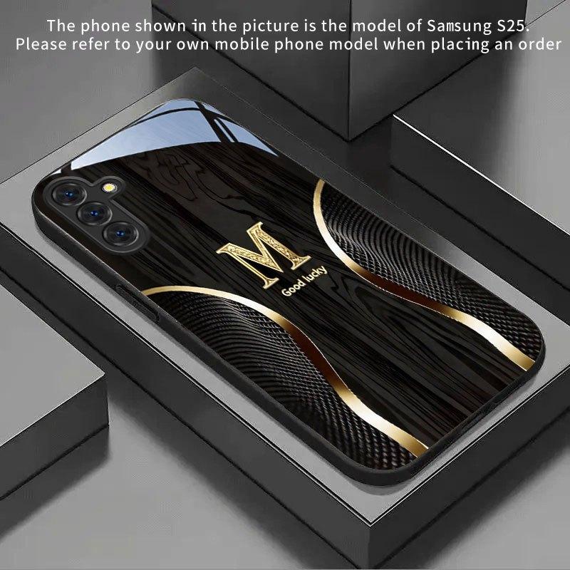Black gold letters Durable PhoneCase Glass PhoneCase for Samsung Galaxy S26 S25 S24 S23 S22 FE Ultra Plus Men's style Business