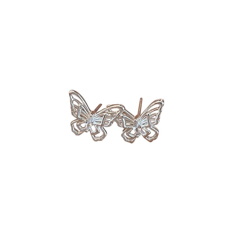 Korean Zircon Hollow Butterfly Earrings - Exquisite, Light Luxury Studs for Women