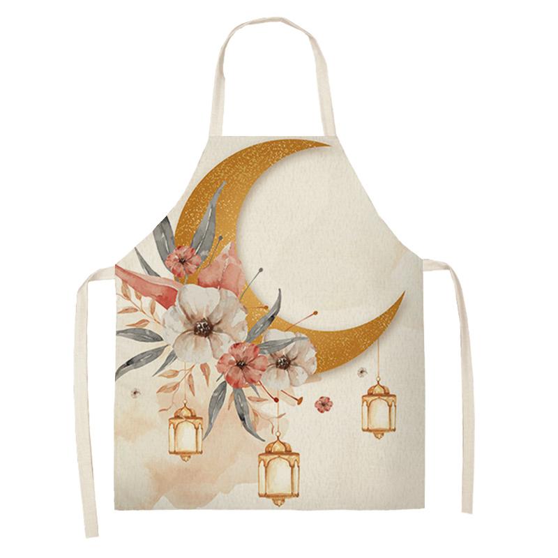 Cooking Baking Apron Eid Mubarak Mosque Printed Bib Muslim Ramadan Karim Kitchen Apron Women Star Crescent Moon Decoration