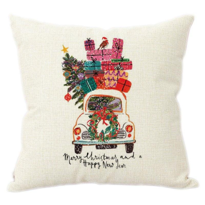 Watercolor Christmas Cars Print Home Decorative Pillow For Sofa Christmas New Year Decoration Cushion Cover Car Pillows Cases