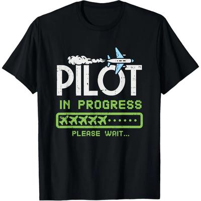 Pilot In Progress Funny Learner Aviation Student Graphic TShirt Unisex Casual Cotton Short Sleeve Tee