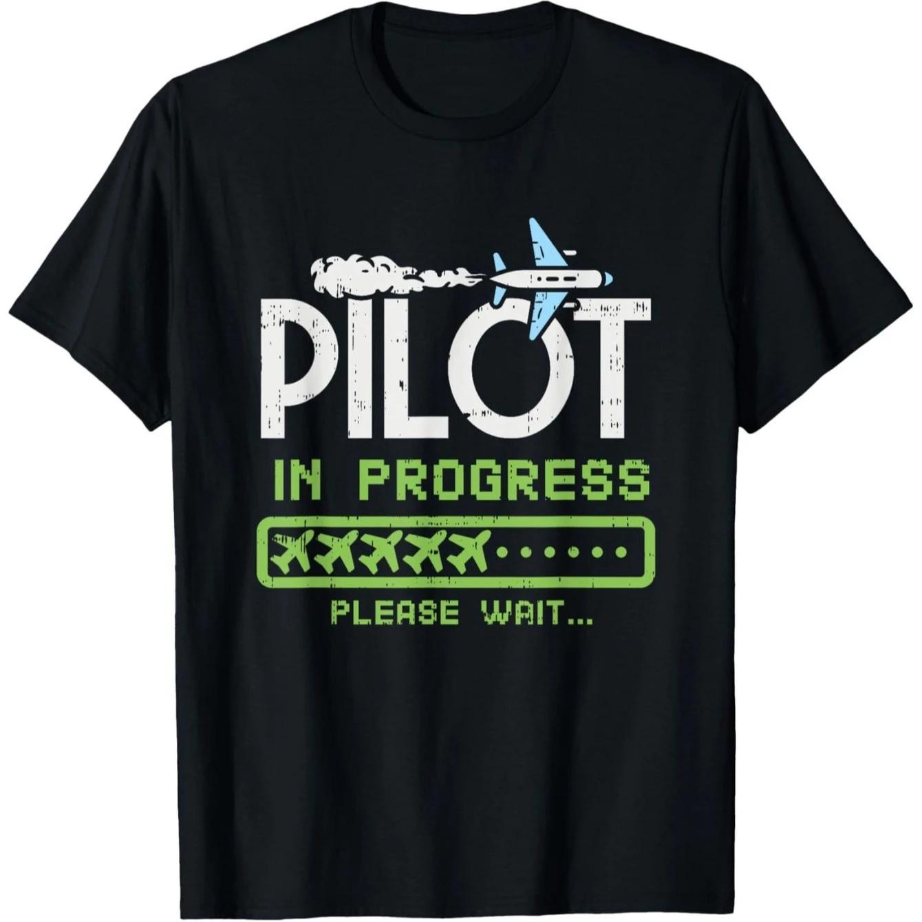 Pilot In Progress Funny Learner Aviation Student Graphic TShirt Unisex Casual Cotton Short Sleeve Tee S