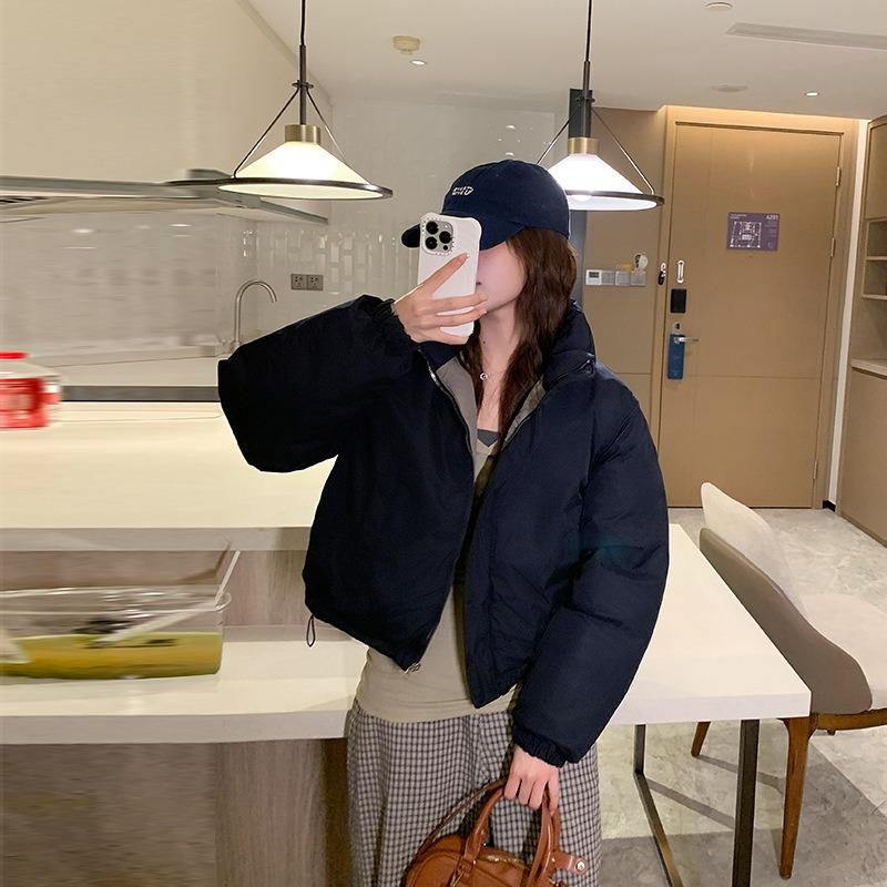 Wear Down Cotton-padded Clothes On Both Sides, Women's Color Matching Stand-up Collar, Short Small Cotton-padded Jacket.