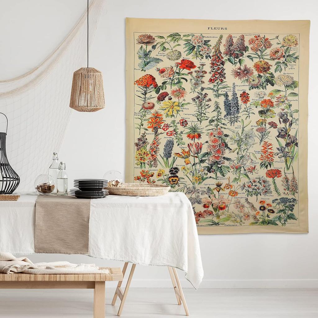 Mixweer Vintage Wildflower Vertical Tapestry for Bedroom Colorful Wall Hanging Aesthetic Wall Art For Room Decor, 51.2 x 59.1 Inch (Flower Pattern)