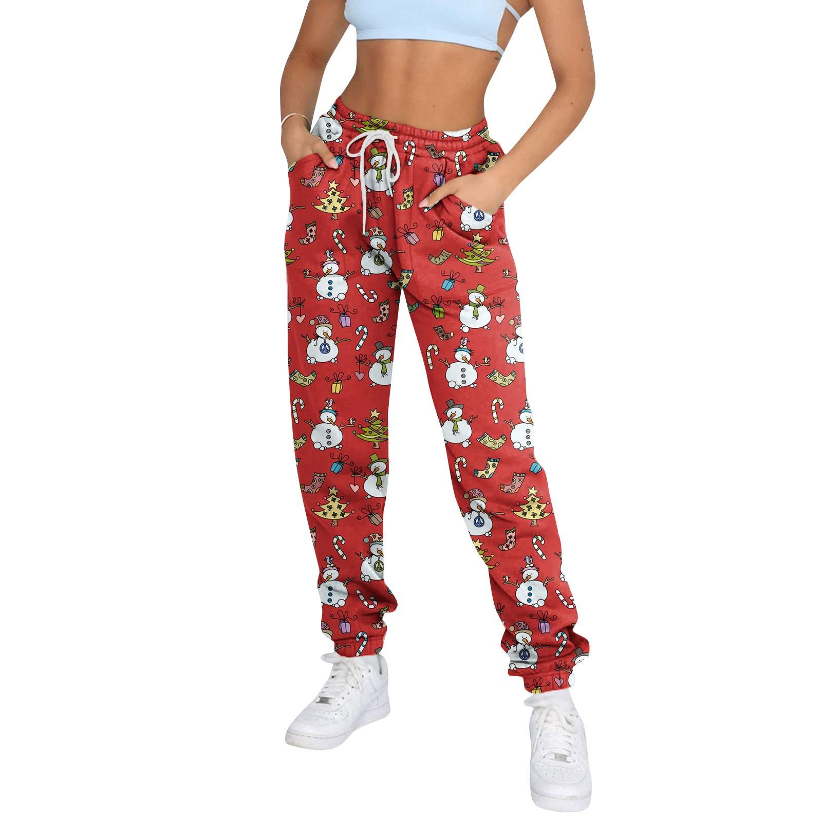 

(SU)Женские модные спортивные повседневные спортивные штаны с карманами и рождественским принтом на шнуровке L темно-зеленого