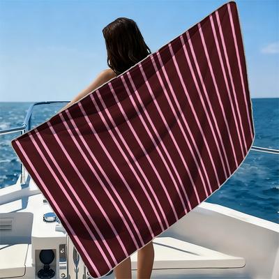 Burgundy Pink Stripes Beach Towel Ultra-fine Fiber Quick Drying Absorbent Beach Swimming Vacationvacation Essentials Gifts