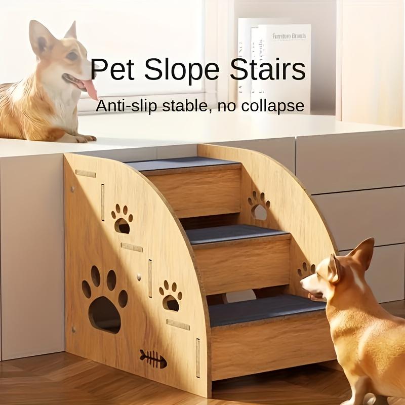 Wooden Dog Stairs Steps Non-Slip Blue Carpeted Steps Sturdy Pet Stairs Safe Pet Ladder Medium Dog Puppy Joint Safety Stairs