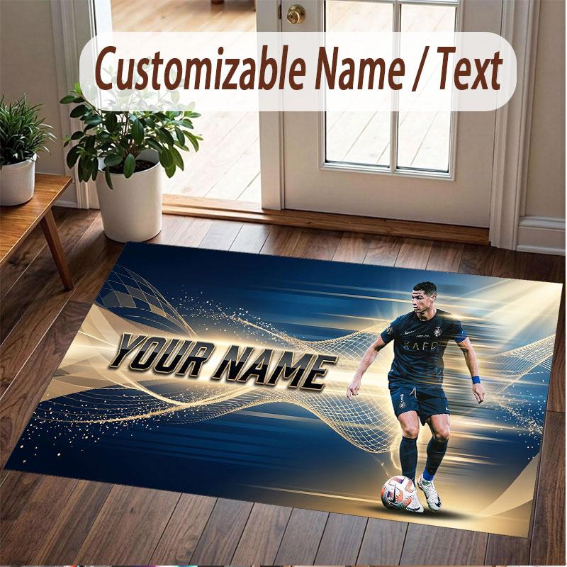Custom Rug Cristiano Ronaldo Pattern Print Name Text Soft Non‑Slip Floor Carpet for Home Indoor Decoration