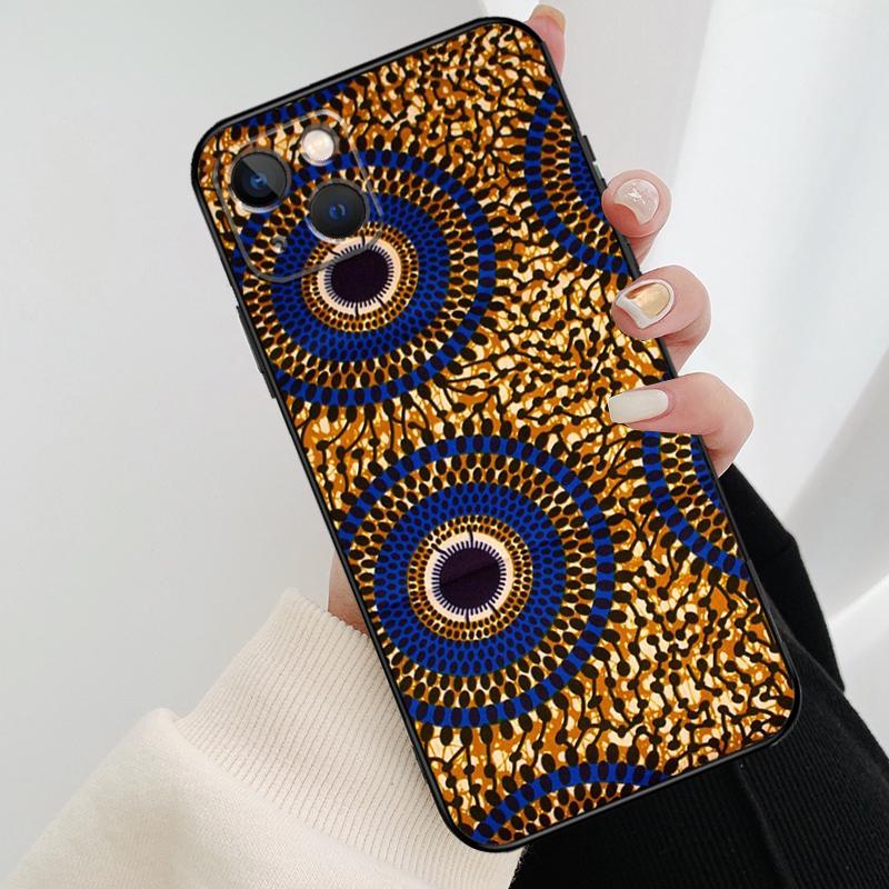 African Wax Pattern Fabric Phone Case For iPhone 11 12 13 14 15 16 Pro XS Max Mini Cover For iPhone X XR Plus Back Case