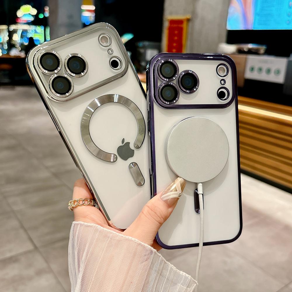 KEYSION Magnetic Plating Case for MagSafe for iPhone 17 Pro Max 17Air Transparent TPU Shockproof Phone Cover With Lens Protector