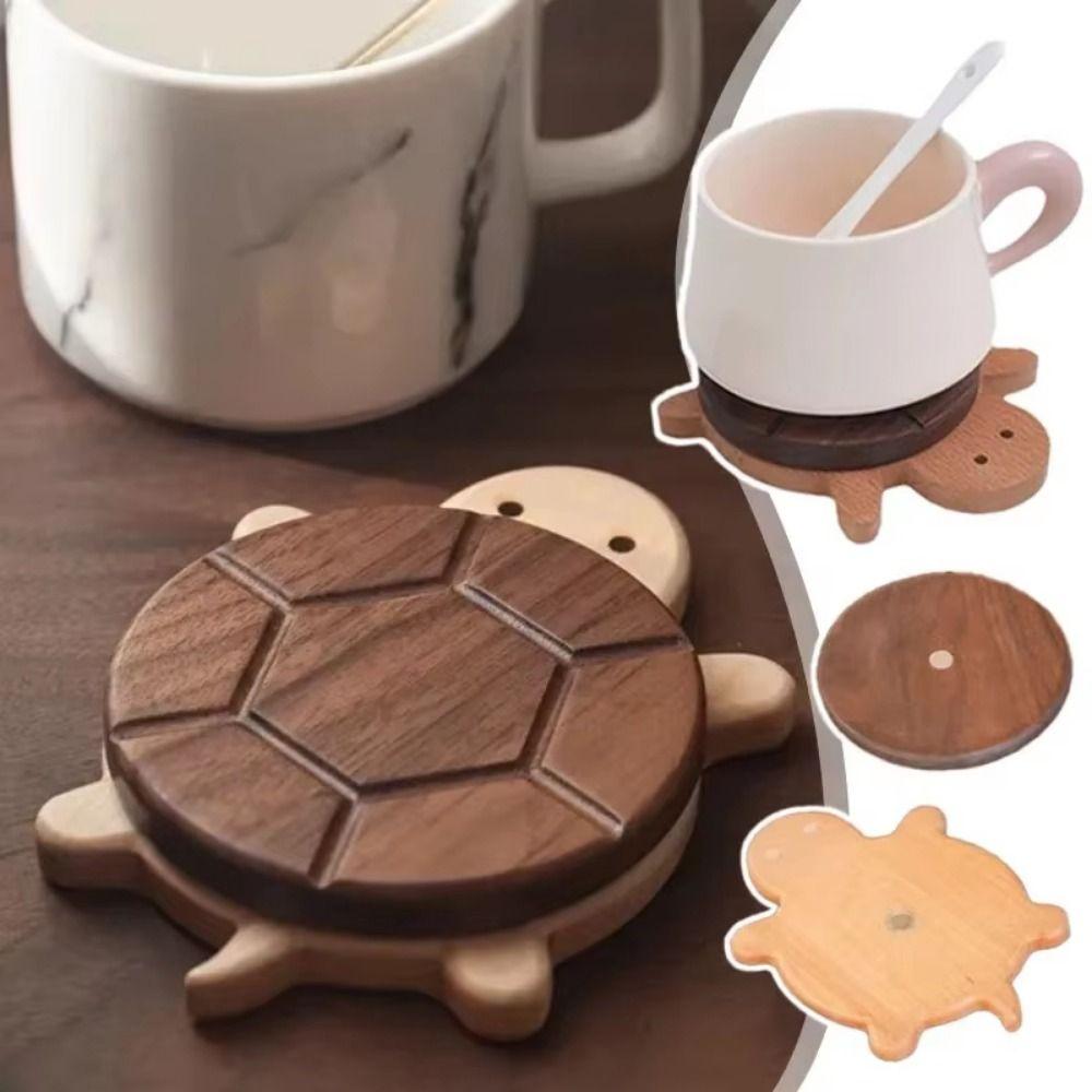 Creative Vintage Tea Coaster Cute Wooden Insulation Pad Turtle Insulation Mat Table Desktop