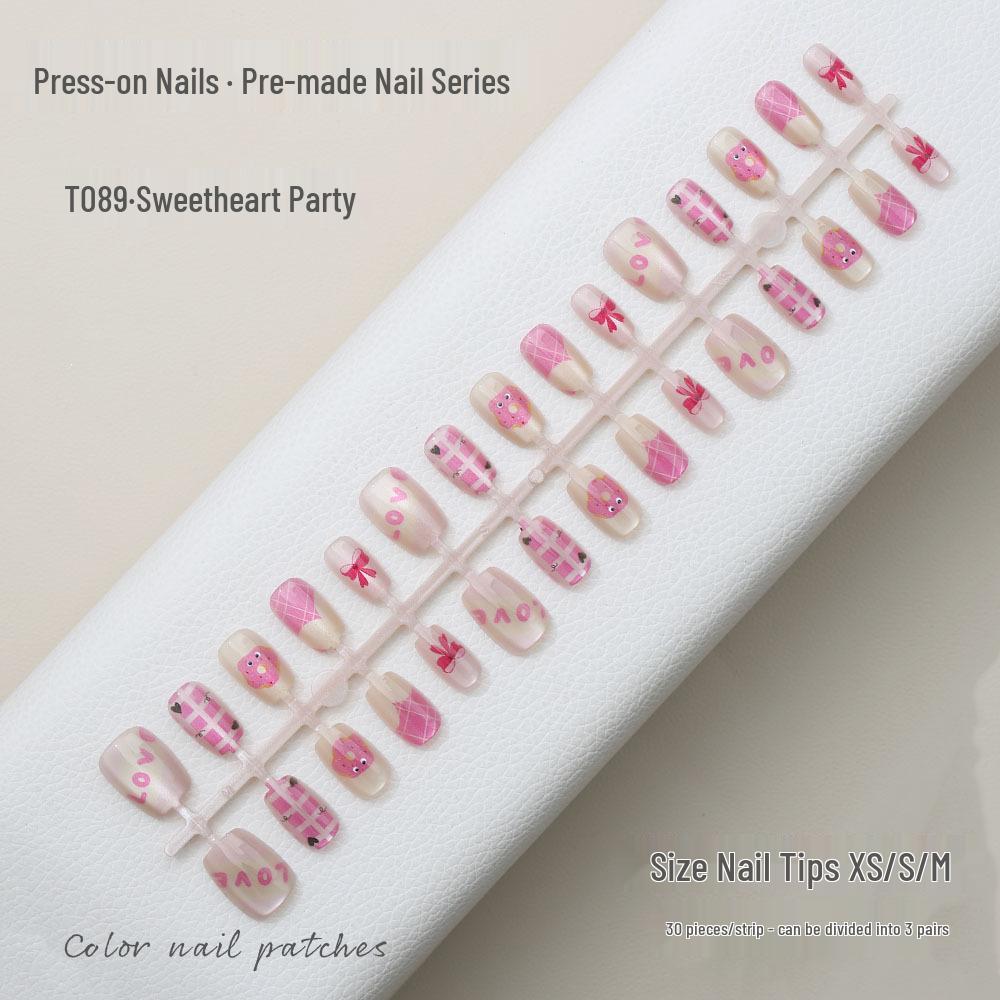 

Sweetheart Cat Eye Party Nails - 30 Pre-made Wearable Nail Art Pieces with Bows