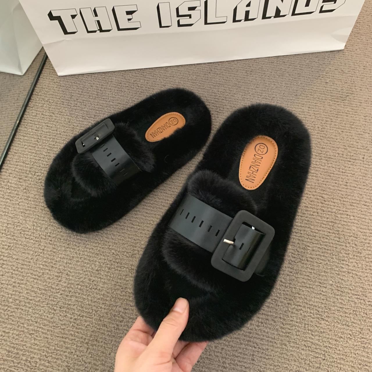 

Internet celebrity Mao Mao slippers women wear 2025 autumn and winter new high-end home bedroom thick bottom cotton slippers fairy wind 40 чёрный