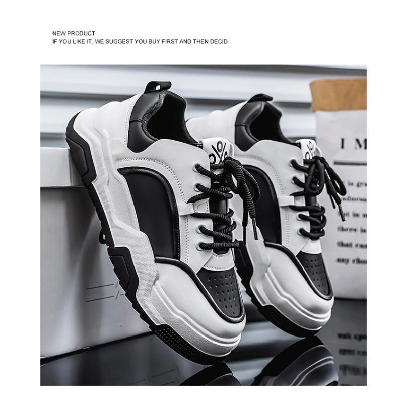 Mens Breathable Thick Sole Trendy Versatile Casual White Sports Sneakers