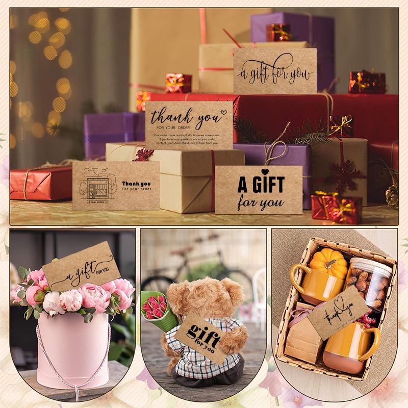 50-Pack Retro Kraft Paper Thank You Greeting Cards for Holiday Gifts