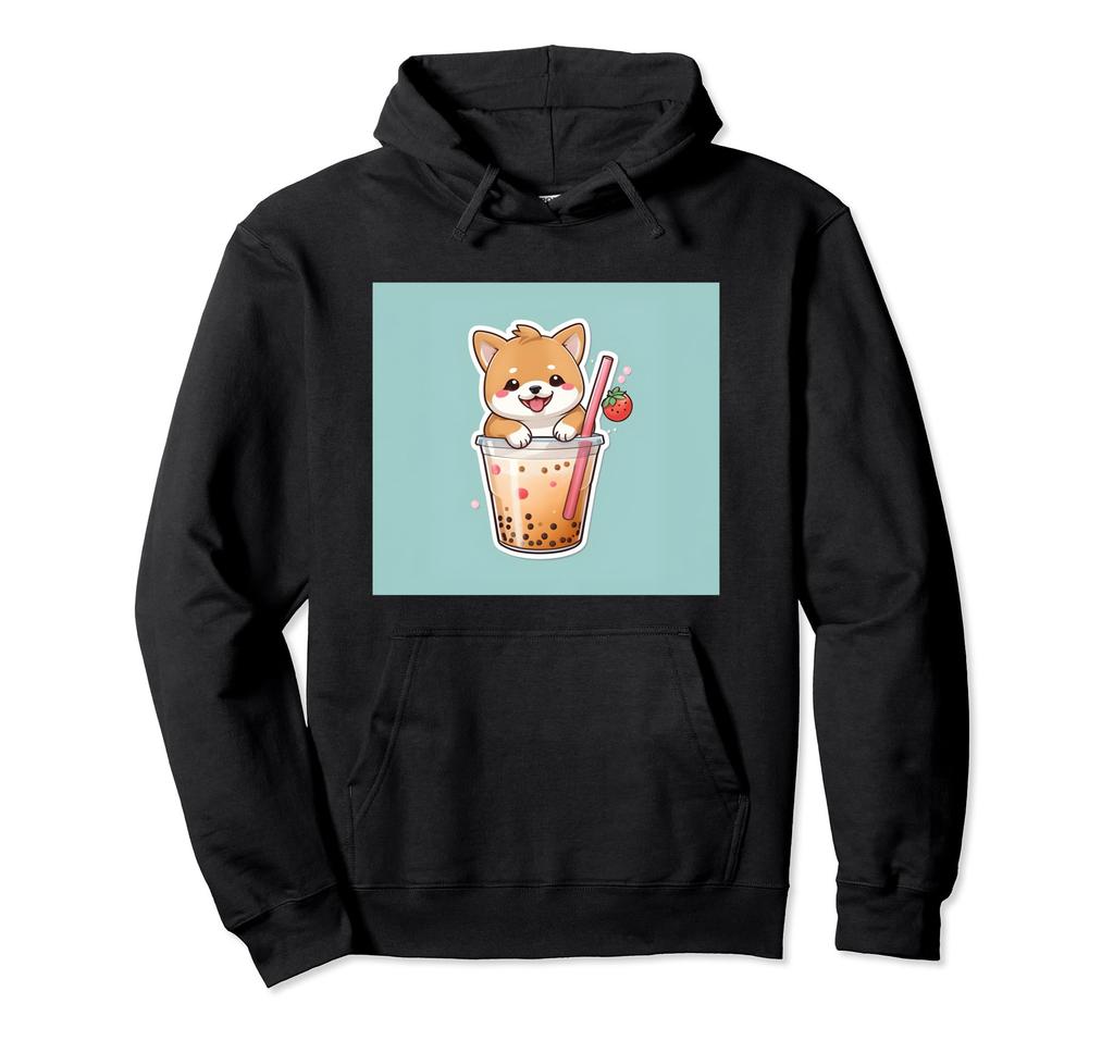 Mikina s potiskem bublin Shiba Kawaii, pes, Inu, Boba, čaj, roztomilý